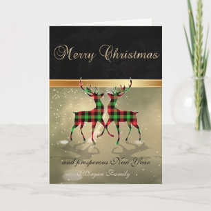 Elegant  Black,Buffalo Plaid Christmas Deers Holiday Card
