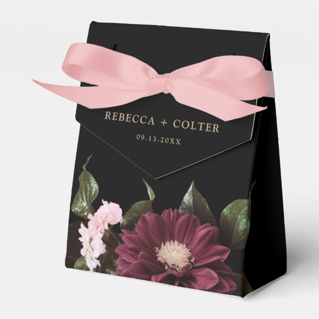 Elegant Black Burgundy Floral Wedding Favor Box (Front Side)