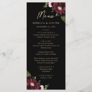 Elegant Black Burgundy Floral Wedding Menu
