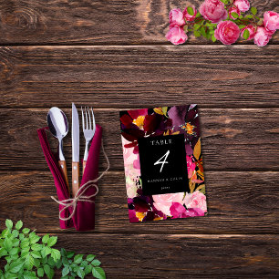 Elegant Black Burgundy Pink Floral Frame Table Number