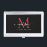 Elegant Black Burgundy Red Monogram Script Name Business Card Holder<br><div class="desc">Elegant Black Burgundy Maroon Red Monogram Girly Script Name Business Card Case</div>