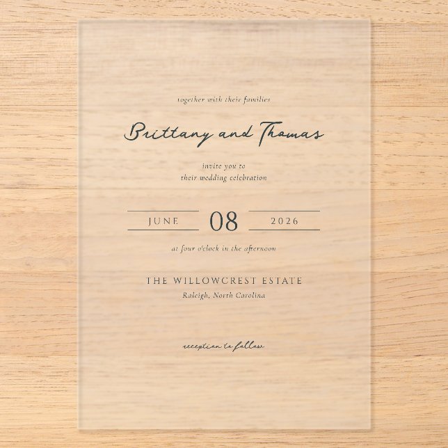 Elegant Black Calligraphy Acrylic Invitations (Front)