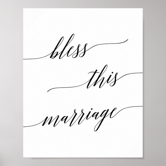 Elegant Black Calligraphy Bless this Marriage Sign (Front)