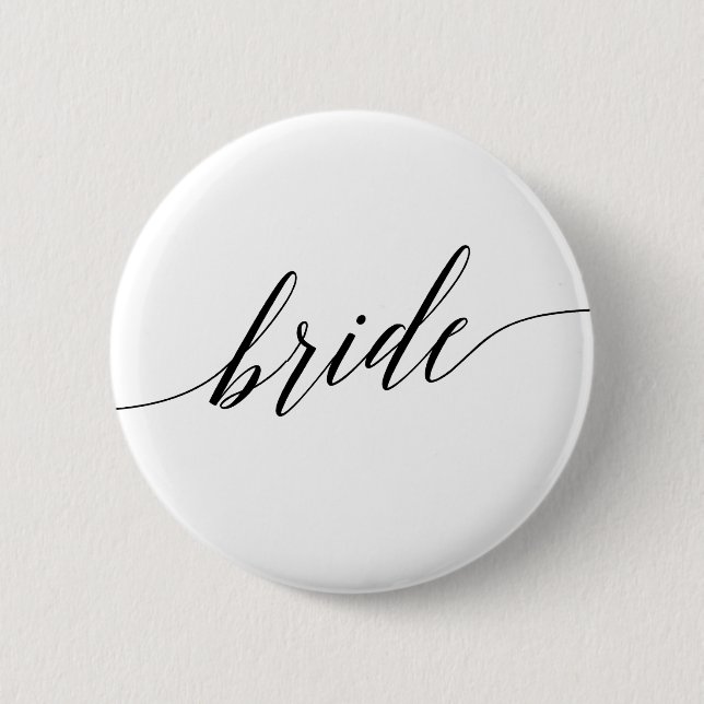 Elegant Black Calligraphy Bride Bridal Shower 2 Inch Round Button (Front)