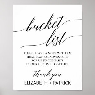 Elegant Black Calligraphy Bucket List Sign