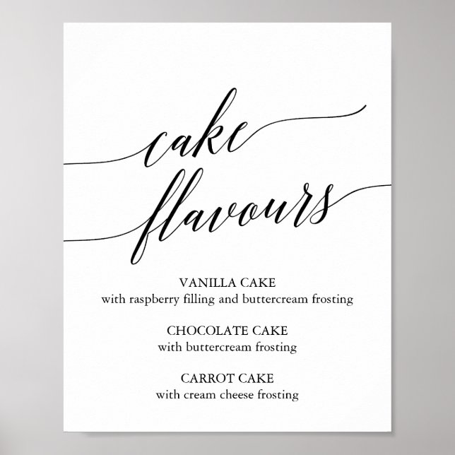 Elegant Black Calligraphy Cake Flavors Sign (Front)
