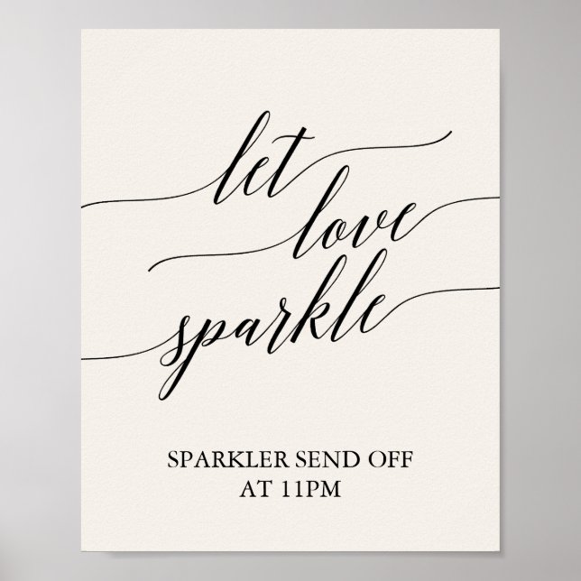 Elegant Black Calligraphy Cream Let Love Sparkle Poster (Front)