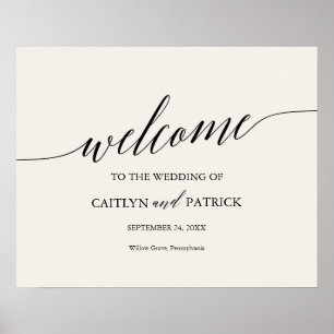 Elegant Black Calligraphy Cream Welcome Wedding Poster