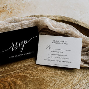 Elegant Black Calligraphy Dietary Requirement RSVP Card