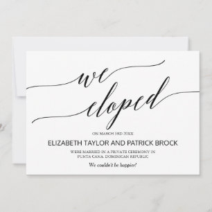 Elegant Black Calligraphy Elopement Announcement