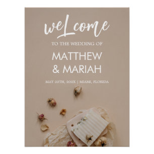 Elegant Black Calligraphy Floral Wedding Welcome  Poster