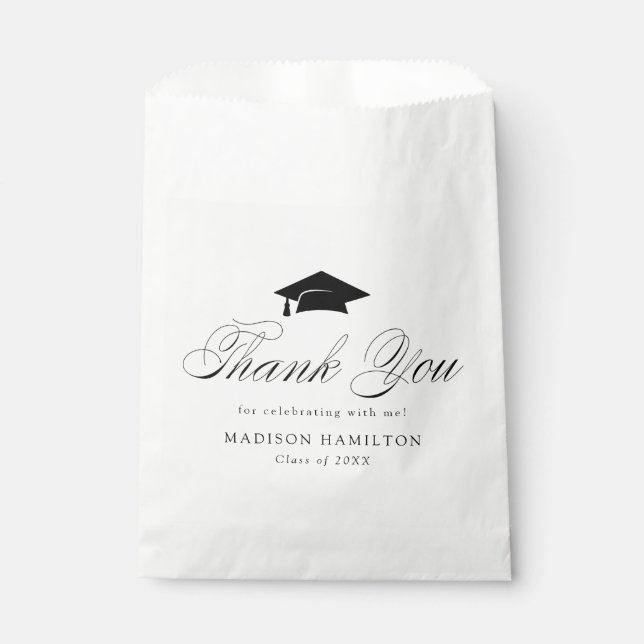 Elegant Black Calligraphy Graduation Thank You Favour Bag (Front)