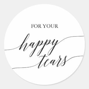 Elegant Black Calligraphy Happy Tears Tissue Classic Round Sticker