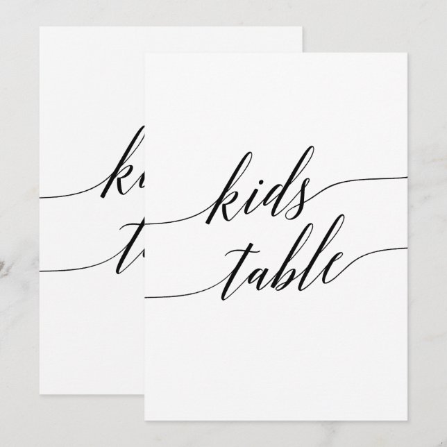 Elegant Black Calligraphy Kids Table Sign 5x7" Invitation (Front/Back)