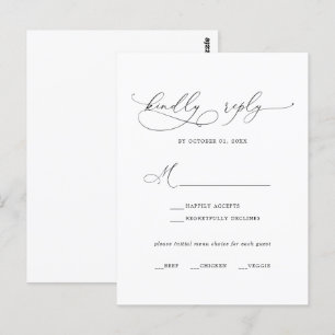 Elegant  Black Calligraphy Menu Choice RSVP Card