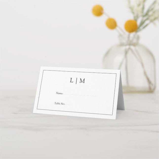 Elegant Black Calligraphy Monogram Reception Place Card (Front)
