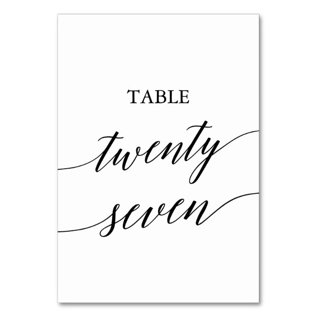Elegant Black Calligraphy Number Twenty Seven Table Number (Front)