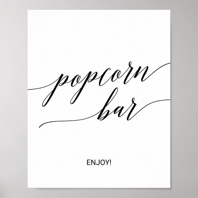 Elegant Black Calligraphy Popcorn Bar Sign (Front)