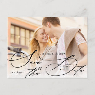 Elegant Black Calligraphy Save the Date Postcard