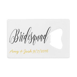 Elegant Black Calligraphy script Bridesmaid Gear Credit Card Bottle Opener