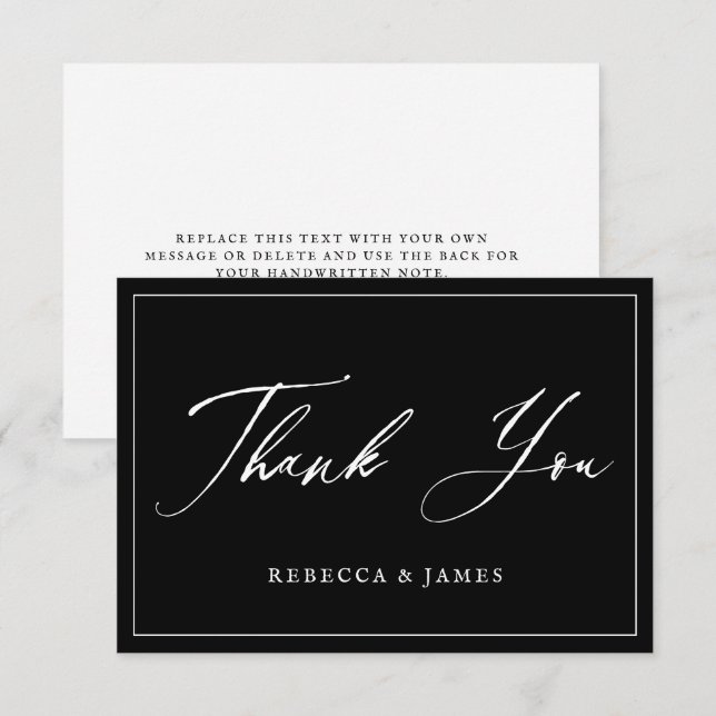 Elegant Black Calligraphy Script Frame Wedding Thank You Card (Front/Back)