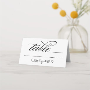 Elegant Black Calligraphy Script White Wedding Place Card