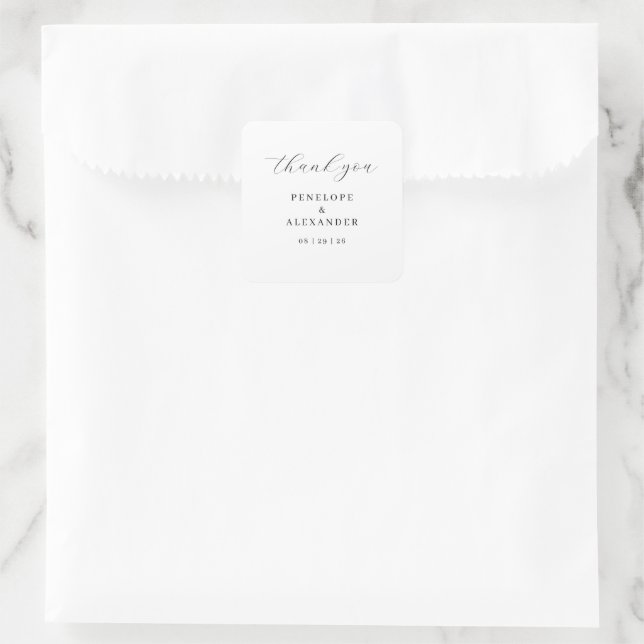 Elegant Black Calligraphy Square Sticker (Bag)