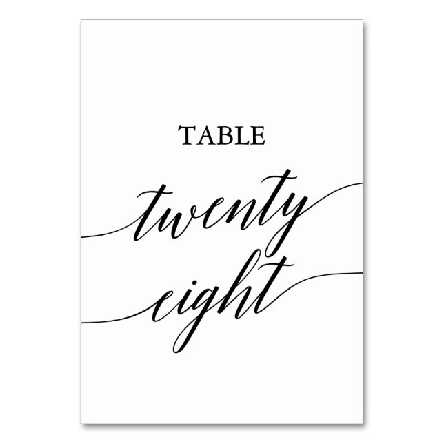 Elegant Black Calligraphy Table Number 28 (Front)
