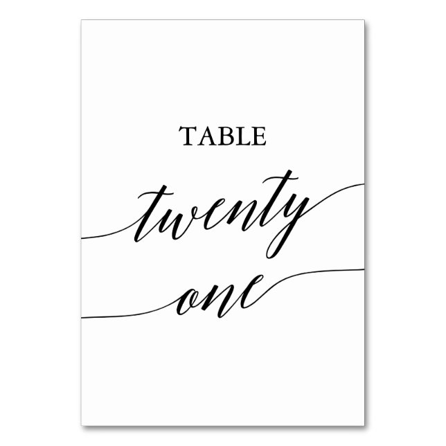 Elegant Black Calligraphy Table Number Twenty One (Front)