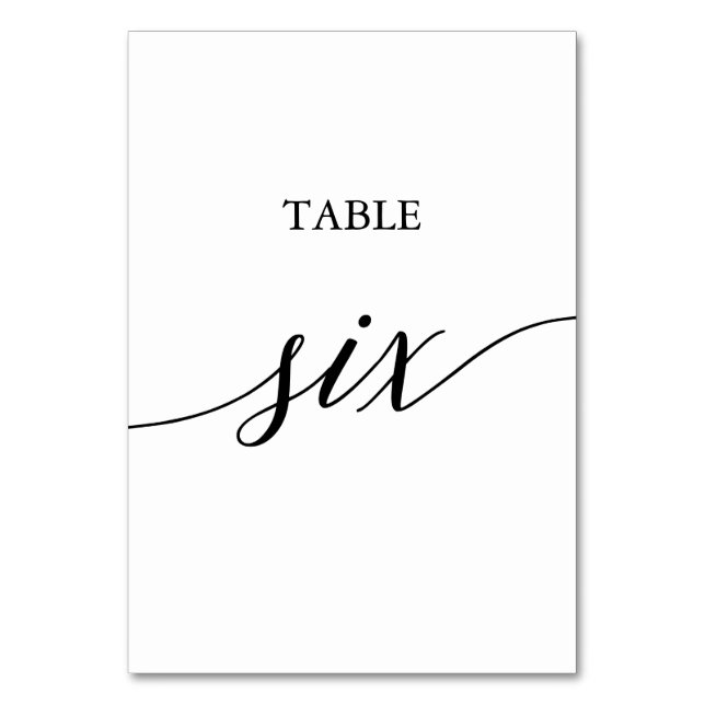 Elegant Black Calligraphy Table Six Table Number (Front)