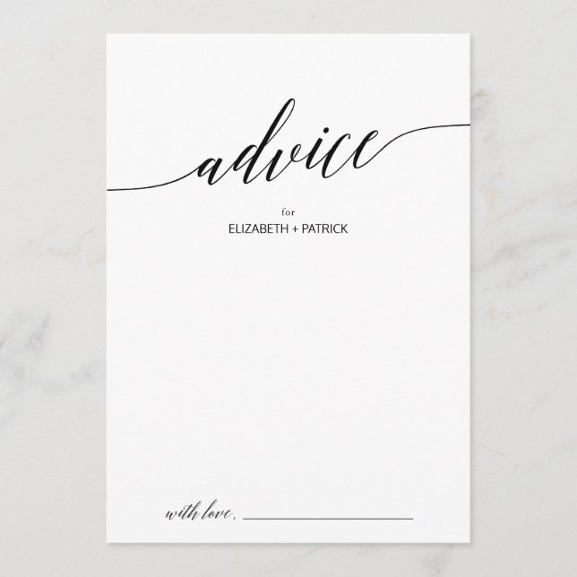Elegant Black Calligraphy Wedding Advice Card (Front)