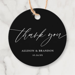 Elegant Black Calligraphy Wedding Thank You Favour Tags