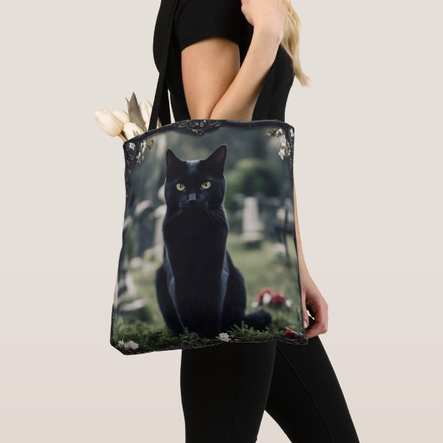 "Elegant Black Cat Bag: Harmony Tote Bag (Close Up)