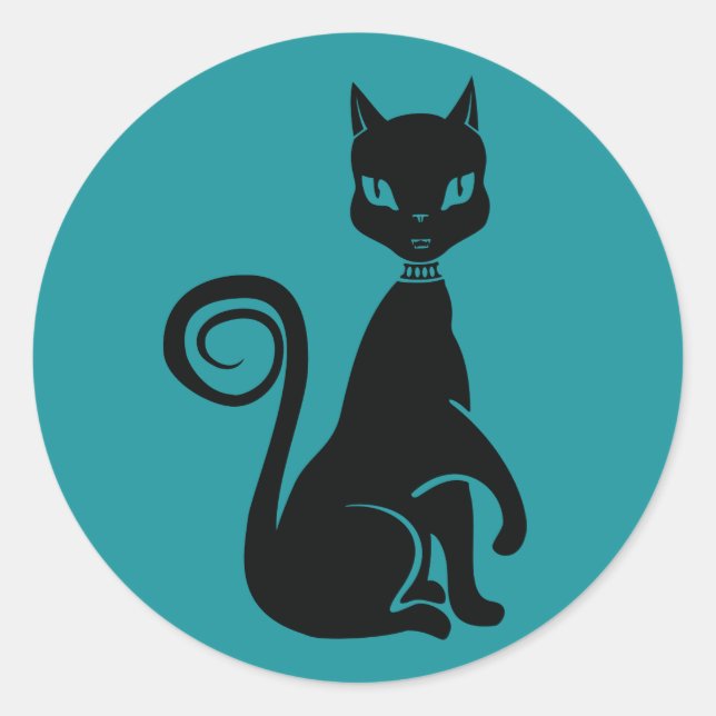 Elegant Black Cat Classic Round Sticker (Front)