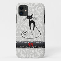 Elegant  black cat damask