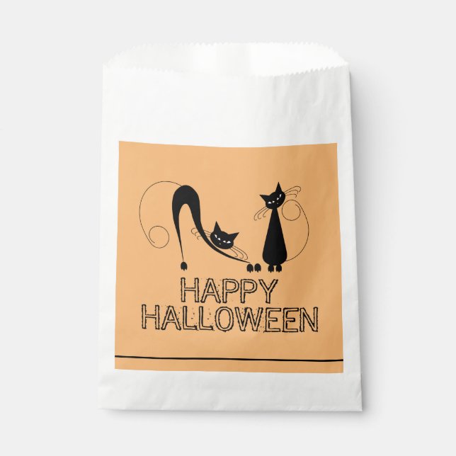 Elegant Black Cat, Happy Halloween Favour Bag (Front)