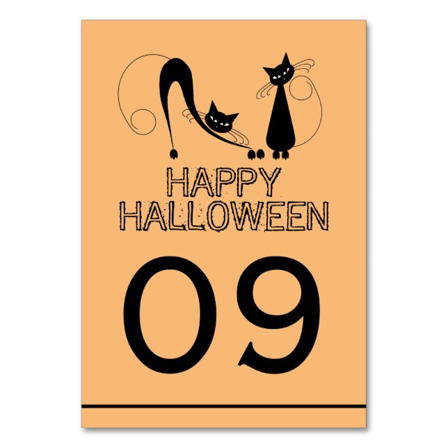 Elegant Black Cat, Happy Halloween Table Number (Front)