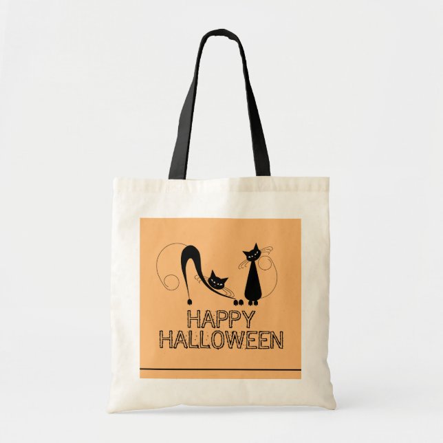 Elegant Black Cat, Happy Halloween Tote Bag (Front)
