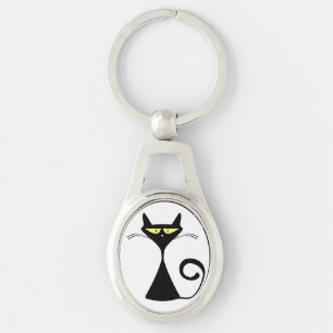 Elegant Black Cat Minimalist Art Keychain