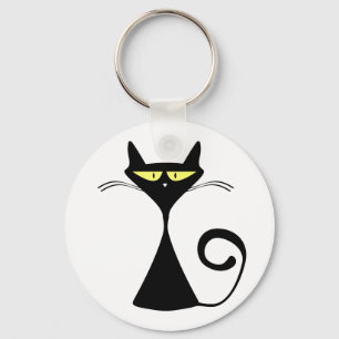 Elegant Black Cat Minimalist Art Keychain