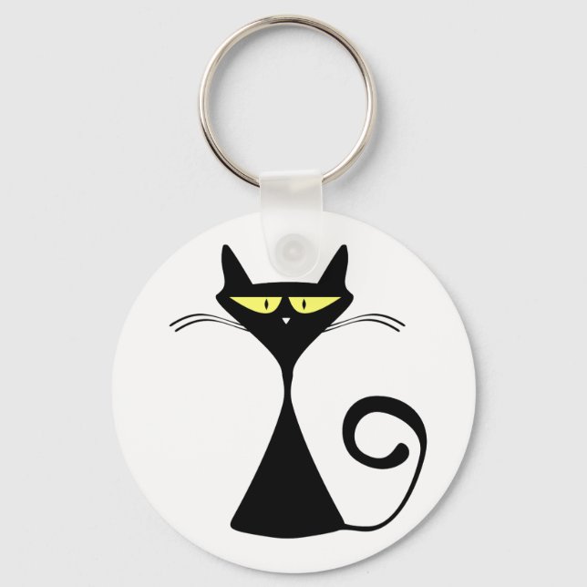 Elegant Black Cat Minimalist Art Keychain (Front)