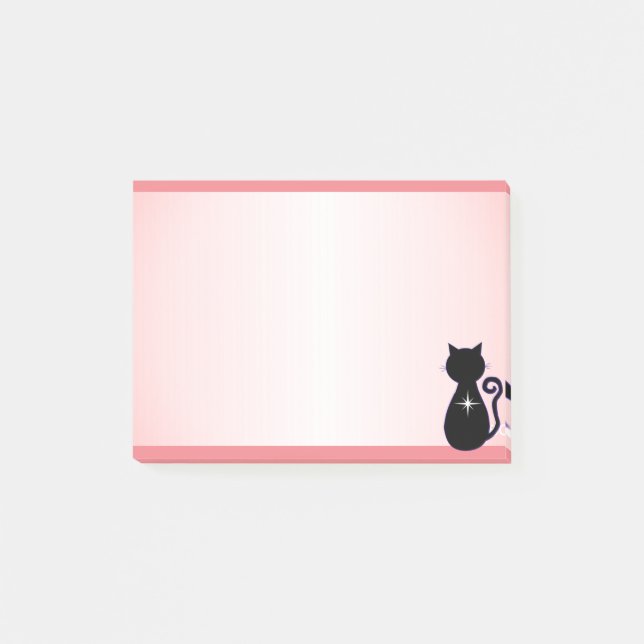 Elegant Black Cat Silhouette on Pink Post-it Notes (Front)