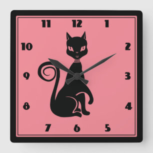 Elegant Black Cat Square Wall Clock