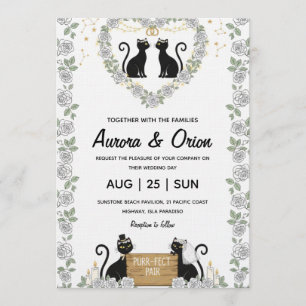 Elegant black cat wedding invitation