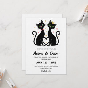 Elegant black cat wedding invitation
