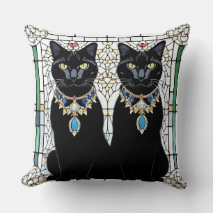 Elegant Black Cats with Jewellery Throw Pillow