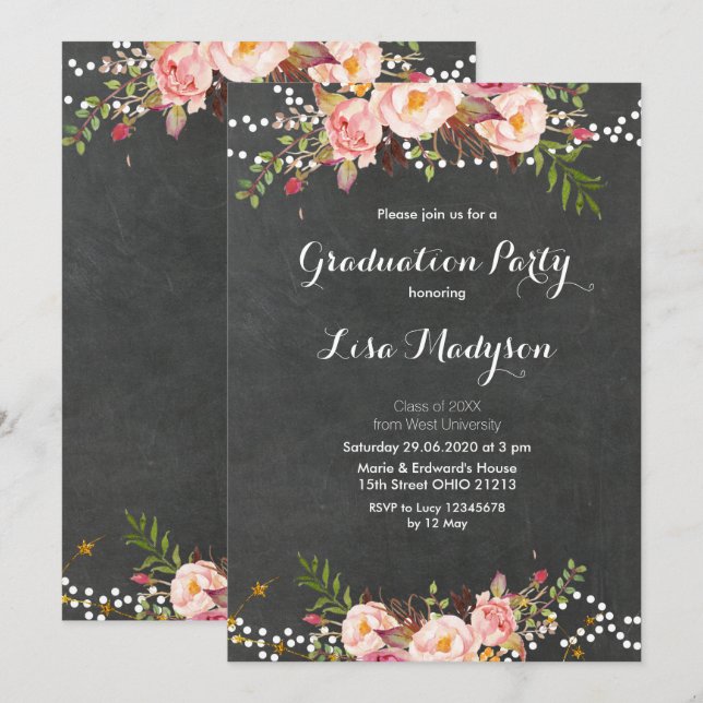 Elegant Black Chalkboard Graduation card (Front/Back)