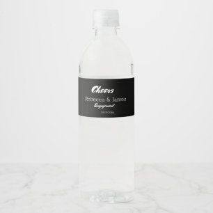 Elegant Black Cheers Engagement Party Favours  Water Bottle Label