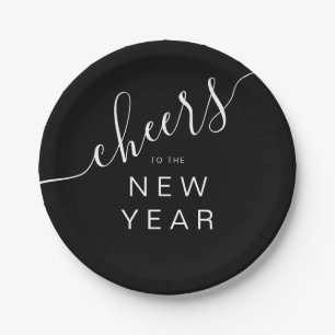 Elegant Black Cheers New Year's Party Paper Plate