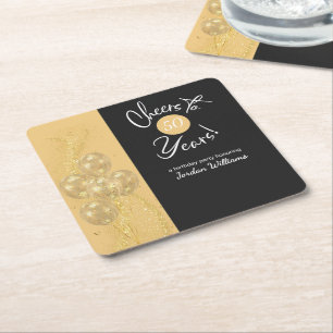 Elegant Black Cheers to 50 Years Birthday Party Square Paper Coaster